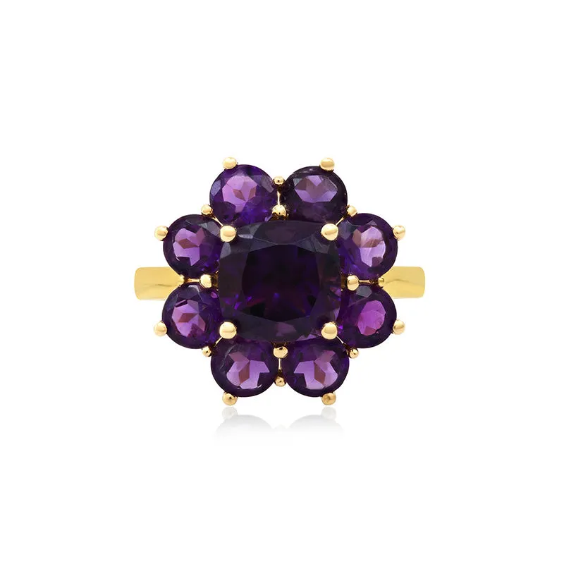 Statement Amethyst Flower Ring with Amethyst Center
