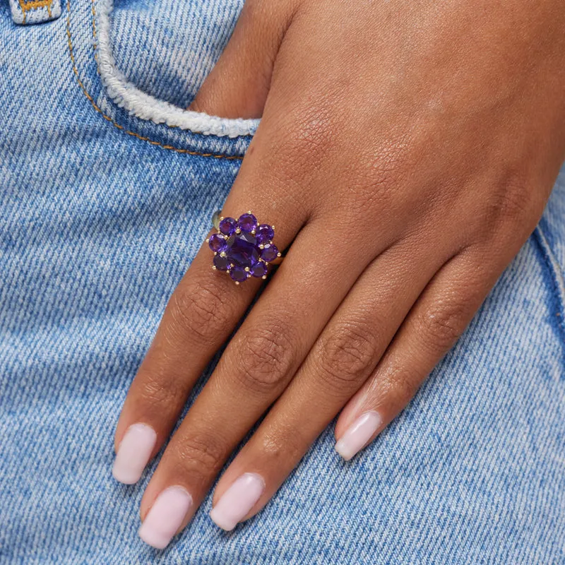 Statement Amethyst Flower Ring with Amethyst Center