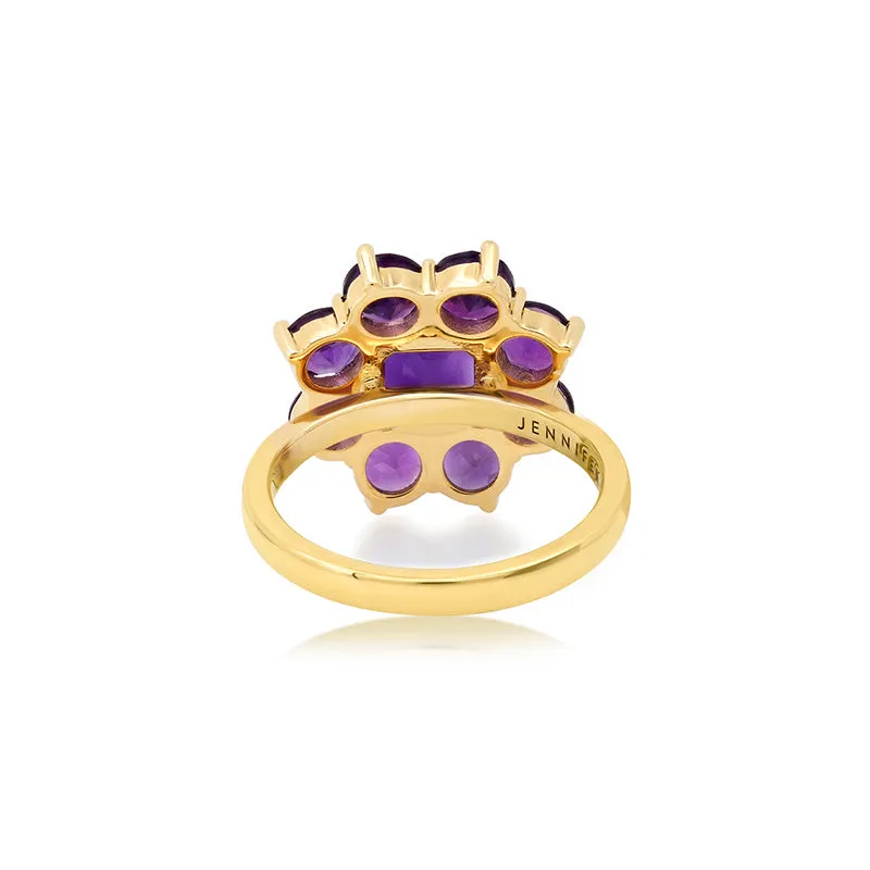 Statement Amethyst Flower Ring with Amethyst Center
