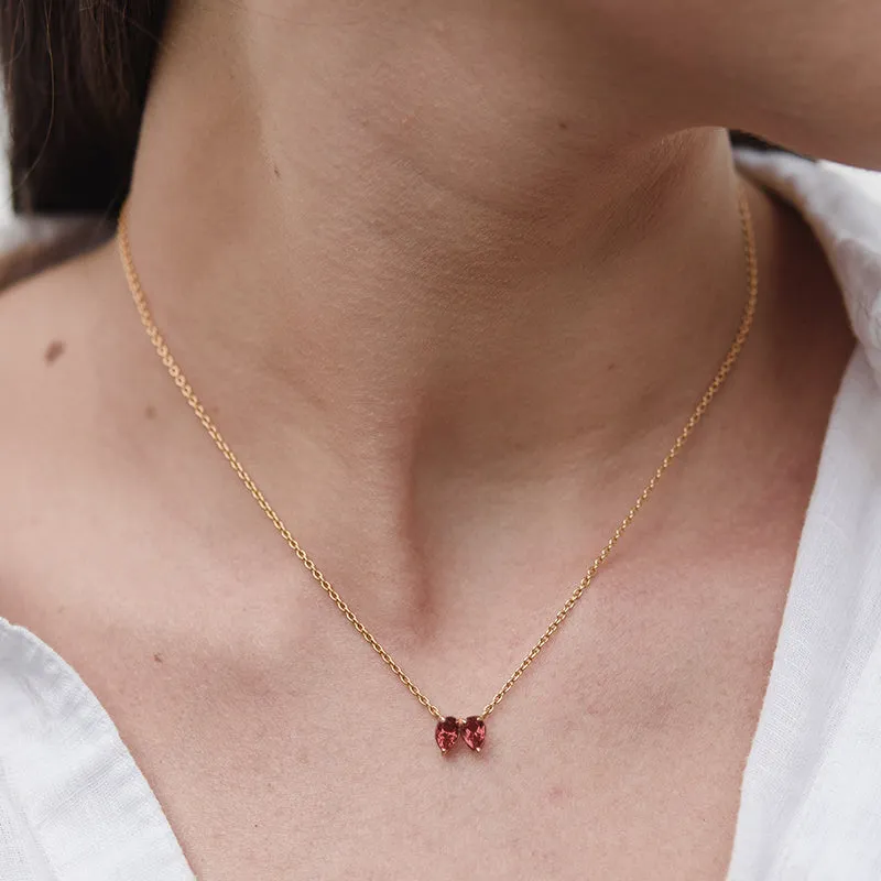 Teardrop Necklace, Garnet, Silver