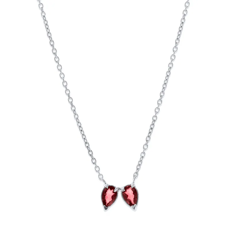 Teardrop Necklace, Garnet, Silver