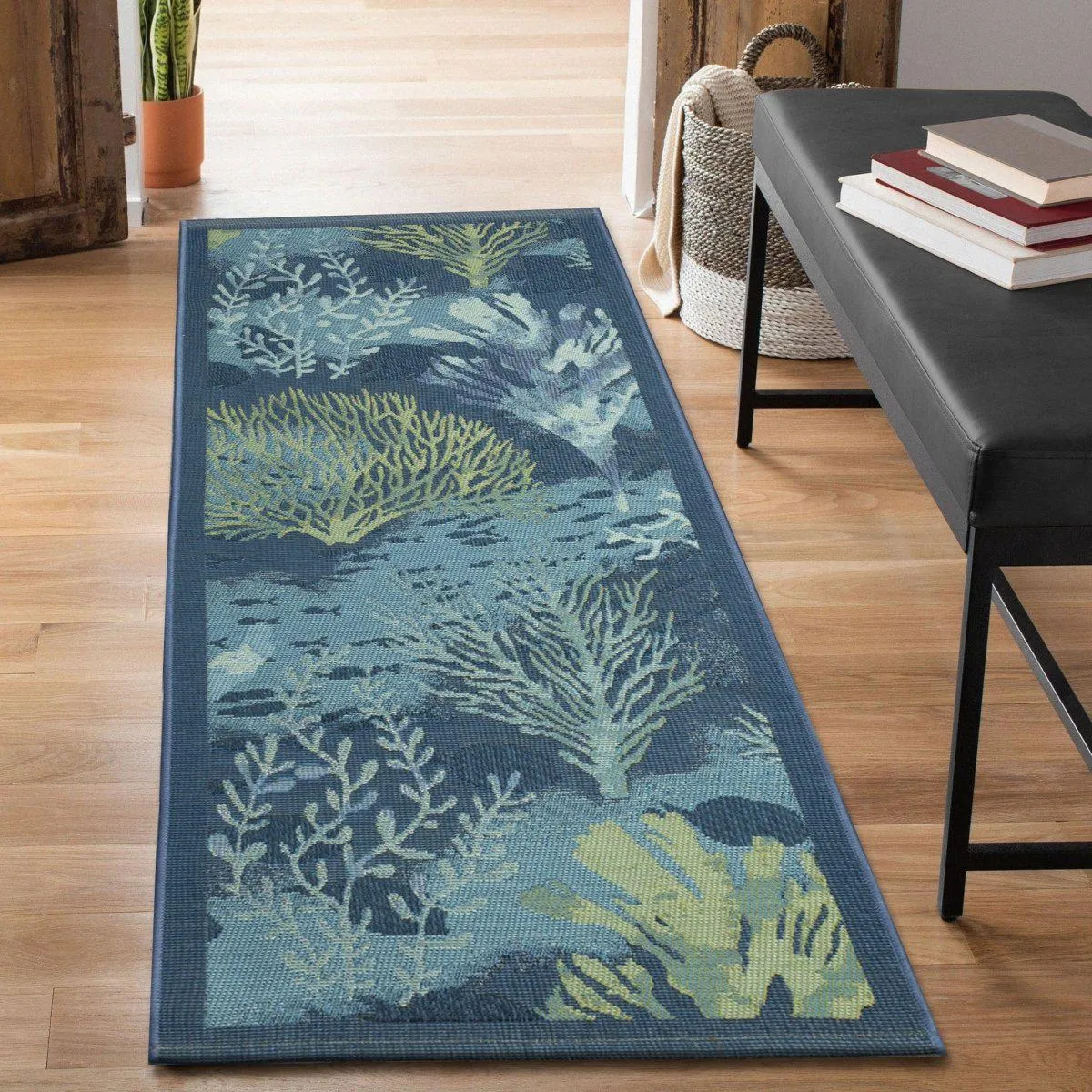 Trans-Ocean ESENCIA Indoor/Outdoor Power Loomed Latex Back Non Slip Mat  - Lapis