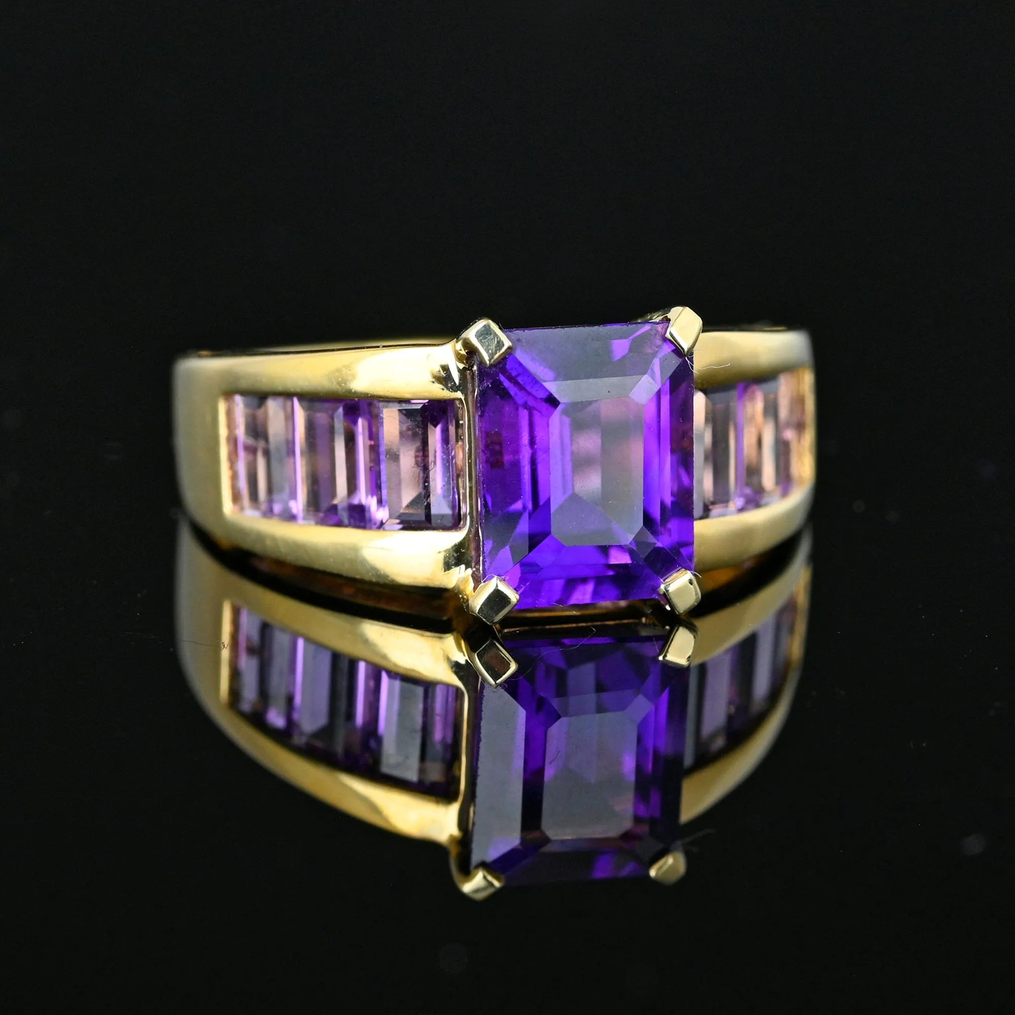 Vintage Gold Channel Set Step Cut Amethyst Ring