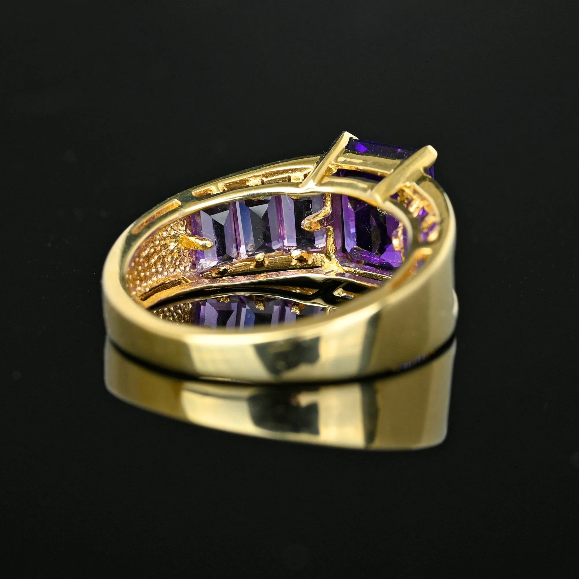 Vintage Gold Channel Set Step Cut Amethyst Ring