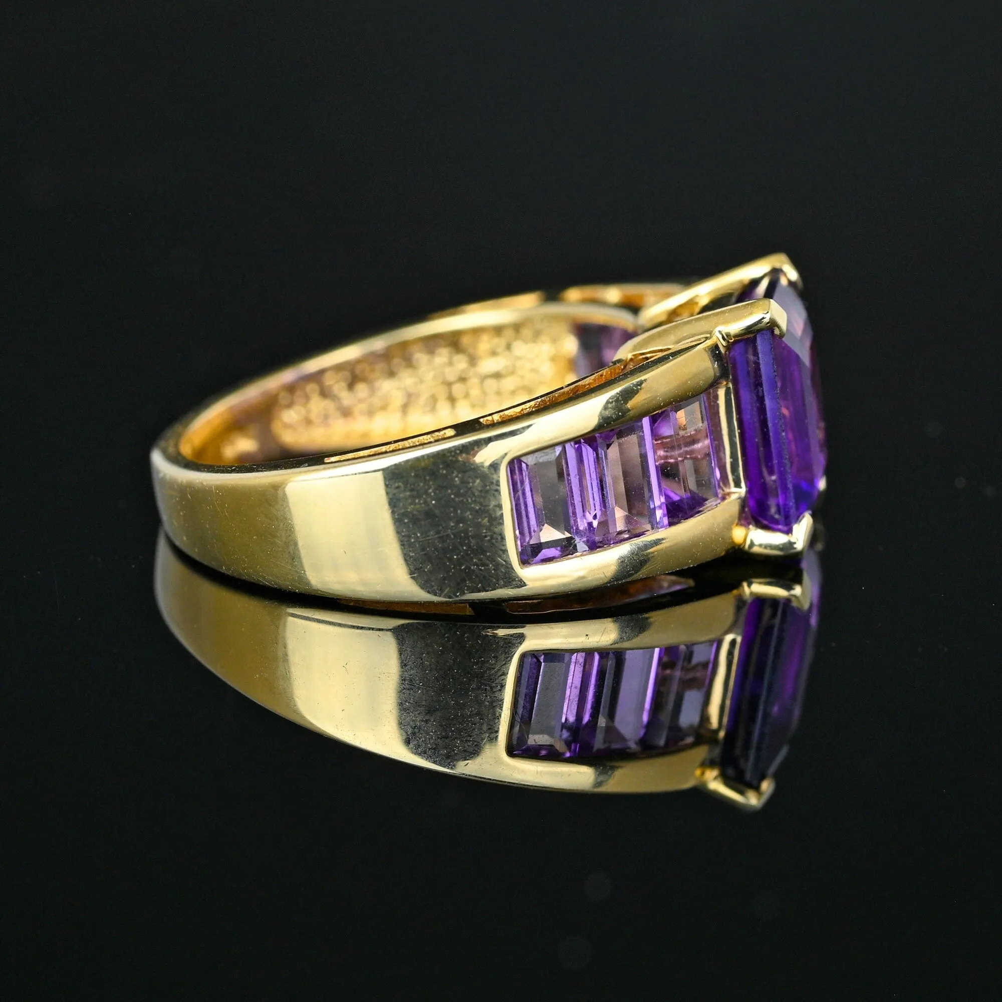 Vintage Gold Channel Set Step Cut Amethyst Ring
