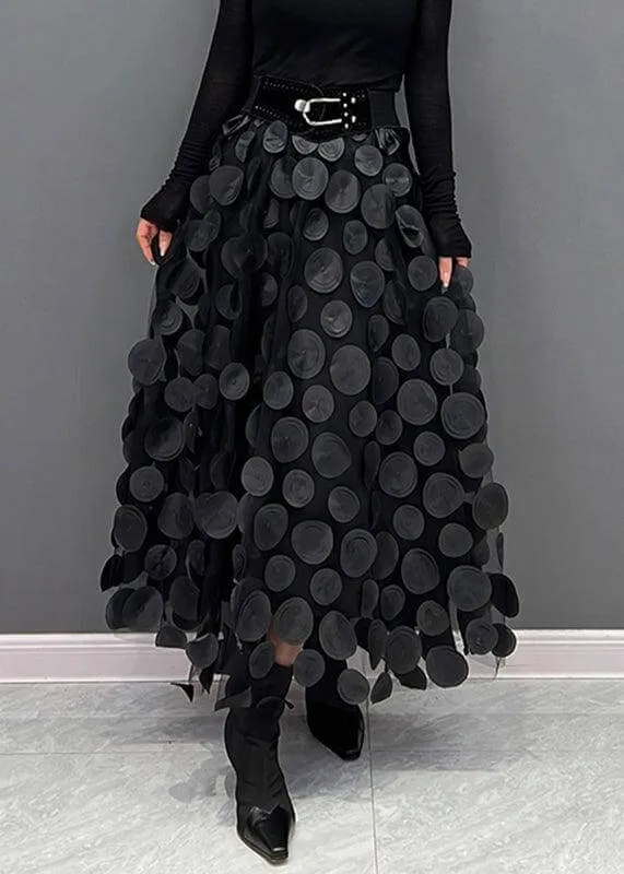 Women's Elegant Midi Tulle Skirt: Black Polka Dot