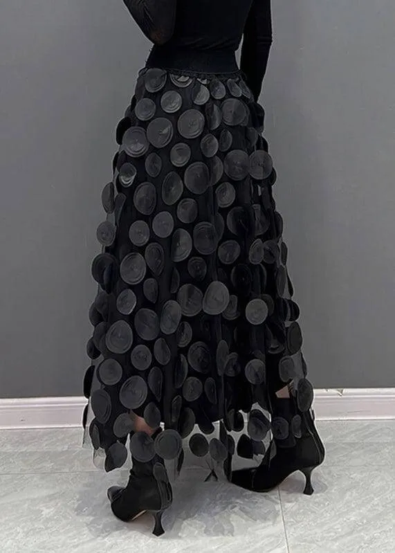 Women's Elegant Midi Tulle Skirt: Black Polka Dot