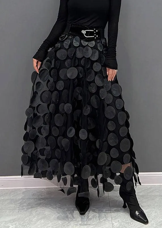Women's Elegant Midi Tulle Skirt: Black Polka Dot
