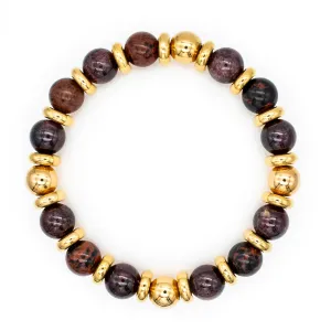 Women's Empowering Garnet Almandine and Obsidian Mahogany Bracelet with Gold