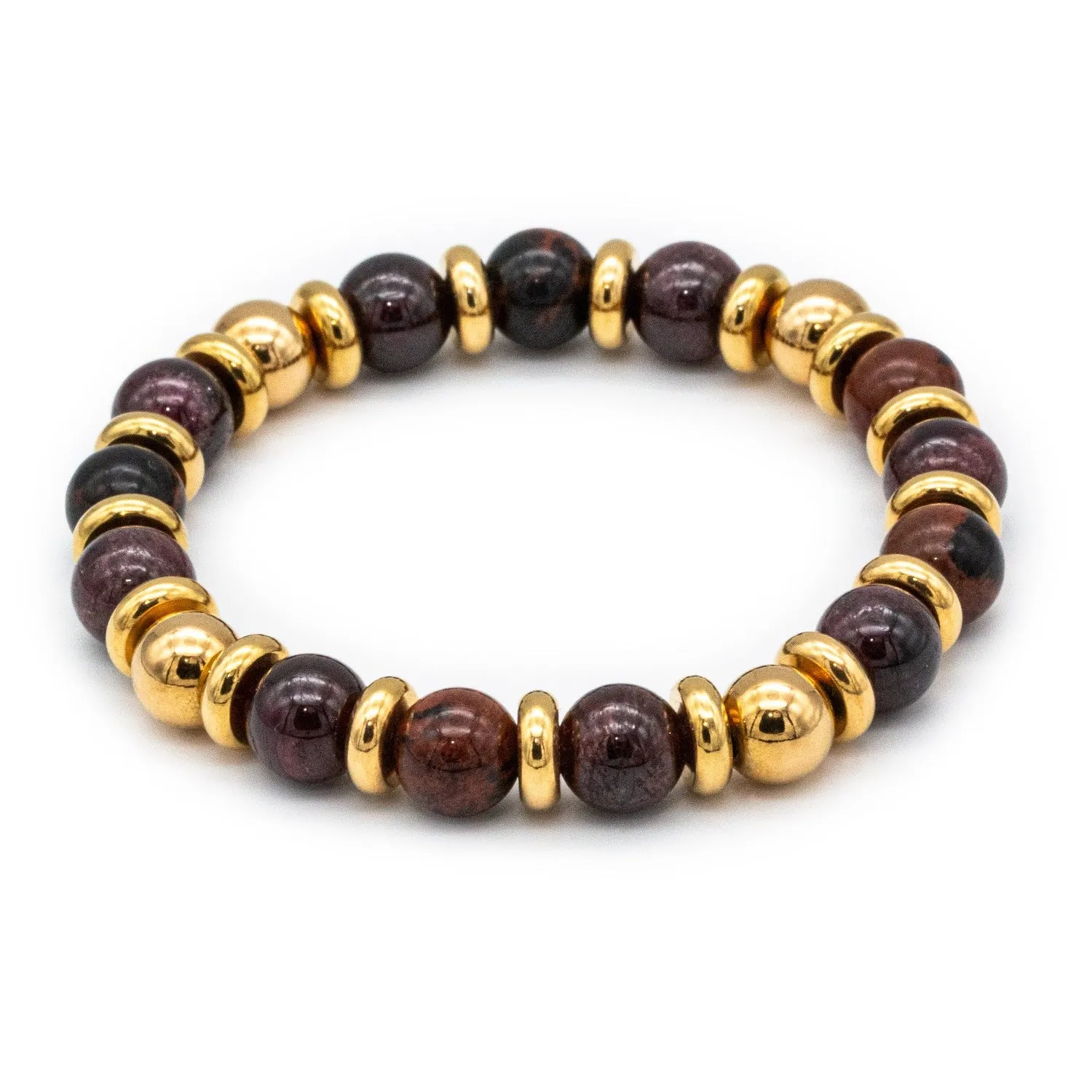 Women's Empowering Garnet Almandine and Obsidian Mahogany Bracelet with Gold