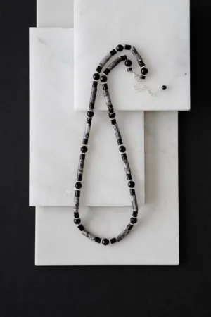 Xander Kostroma - Men's 925 Sterling Silver Picasso Jasper and Black Onyx Crystal Necklace - Enhances Protection, Emotional Healing, and Self-Assurance - Handcrafted Unique Jewelry - 46cm   Extension - Perfect Gift for Elegance and Style