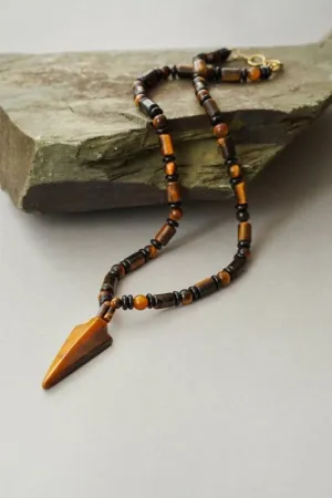 Xander Kostroma Men's Tigers Eye Arrow Head Crystal Pendant Necklace – 48cm long, Protective & Healing Gemstone Jewelry for Clarity & Strength