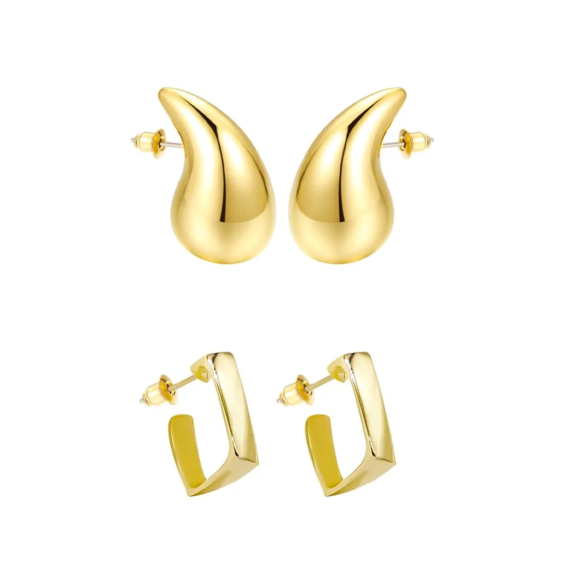 Yellow Chimes Earrings for Women and Girls Fashion Golden Hoop Stud Earrings | Gold Plated 2 Pairs Western Teardrop Studs Hoops Earrings | Birthday Gift for Girls & Women Anniversary Gift for Wife