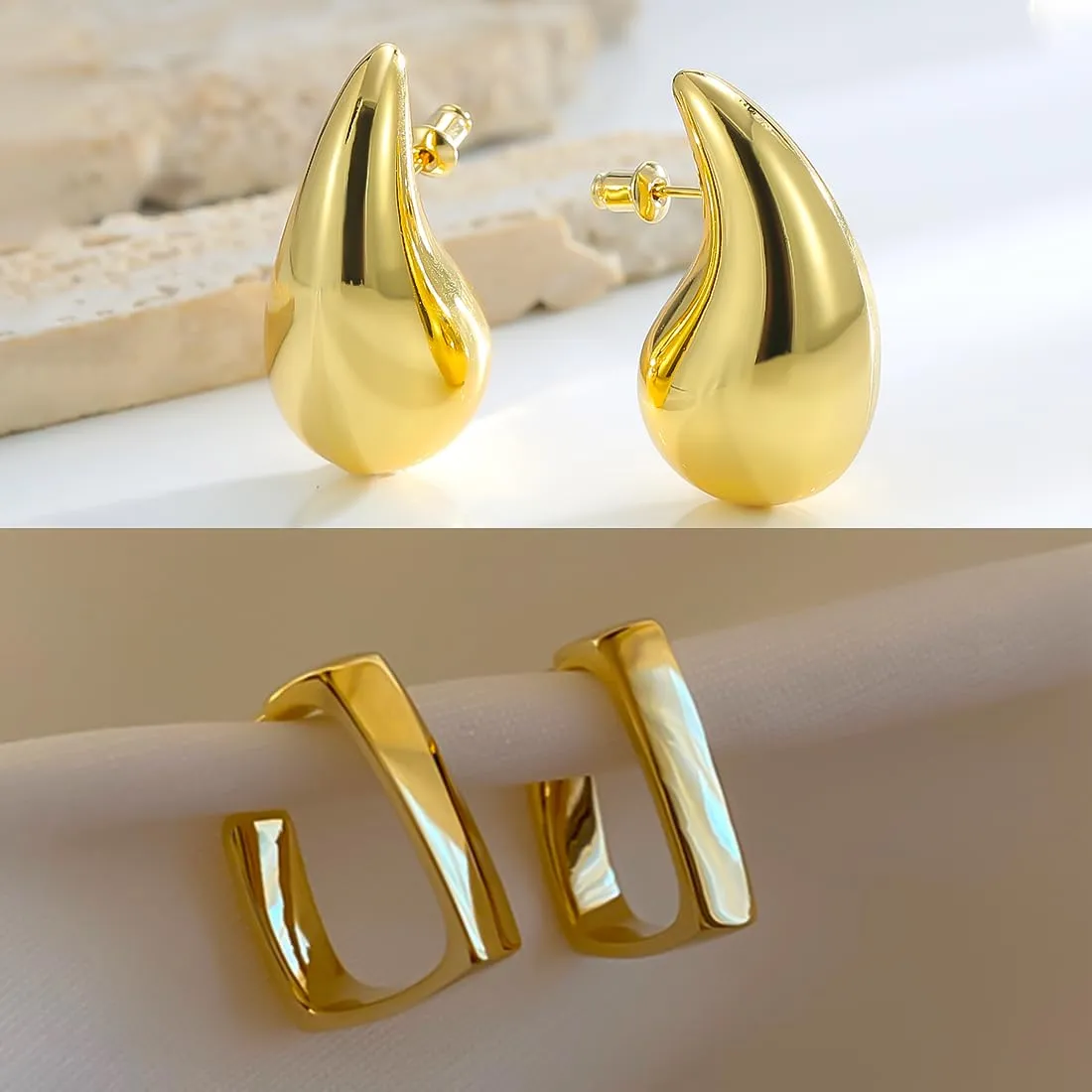 Yellow Chimes Earrings for Women and Girls Fashion Golden Hoop Stud Earrings | Gold Plated 2 Pairs Western Teardrop Studs Hoops Earrings | Birthday Gift for Girls & Women Anniversary Gift for Wife