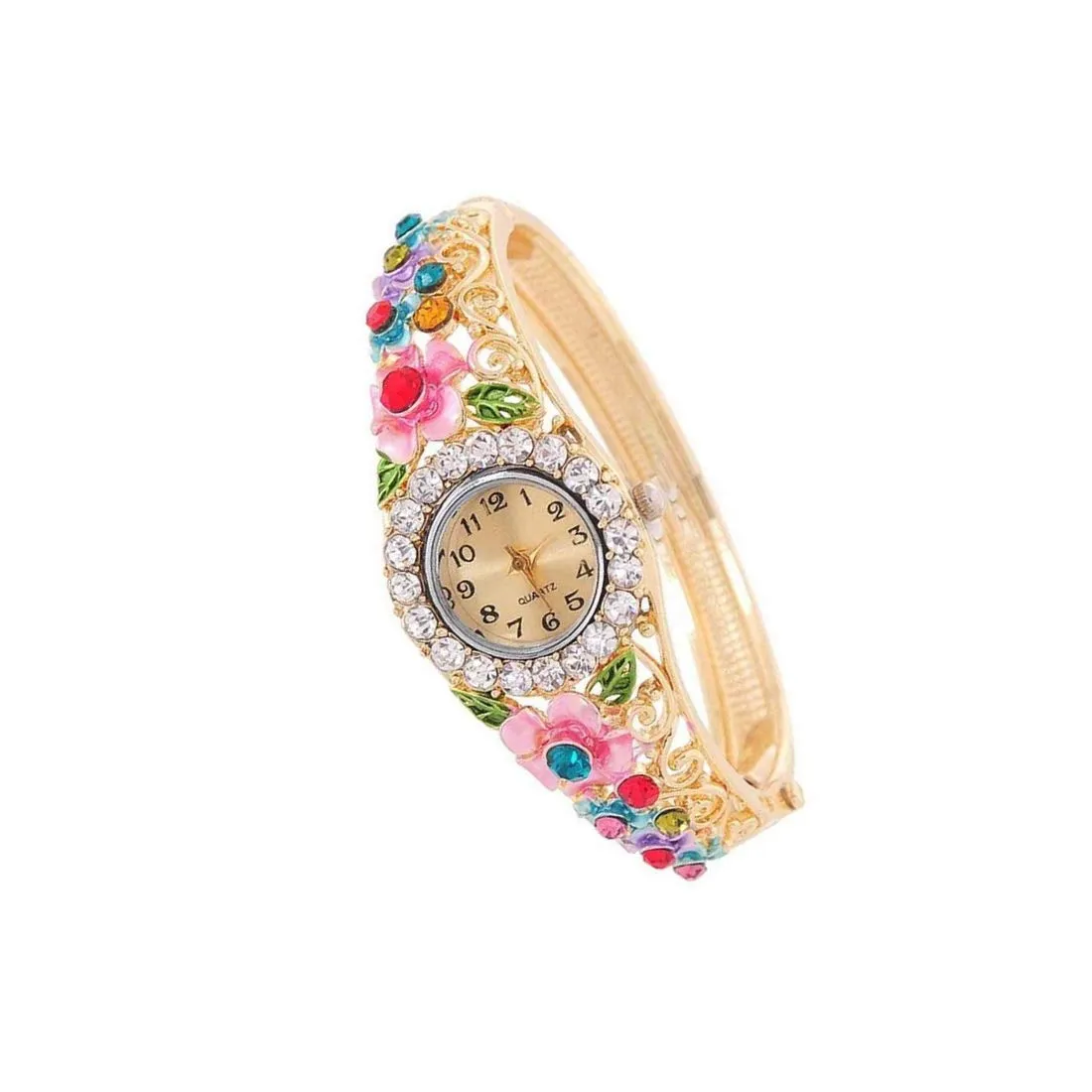 Yellow Chimes Exclusive Floral Design Crystal Watch Cuff&Kada Watch Bracelet for Women